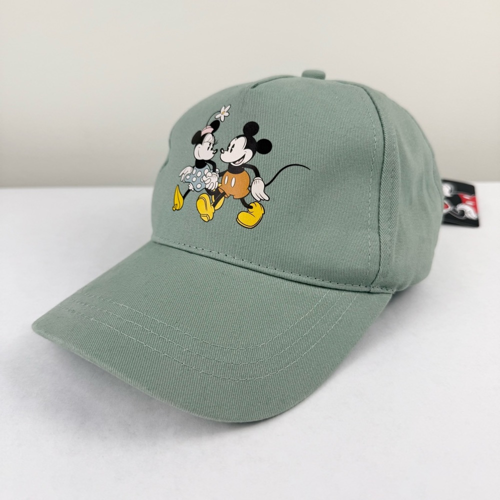Disney Parks NWT Adjustable Baseball Hat Mickey and Minnie Holding Hands Green